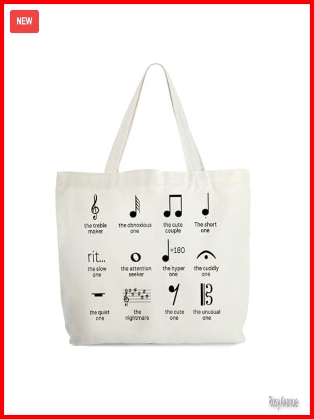 Canvas Music Note Tote Bag Teacher Appreciation Piano Book Bag